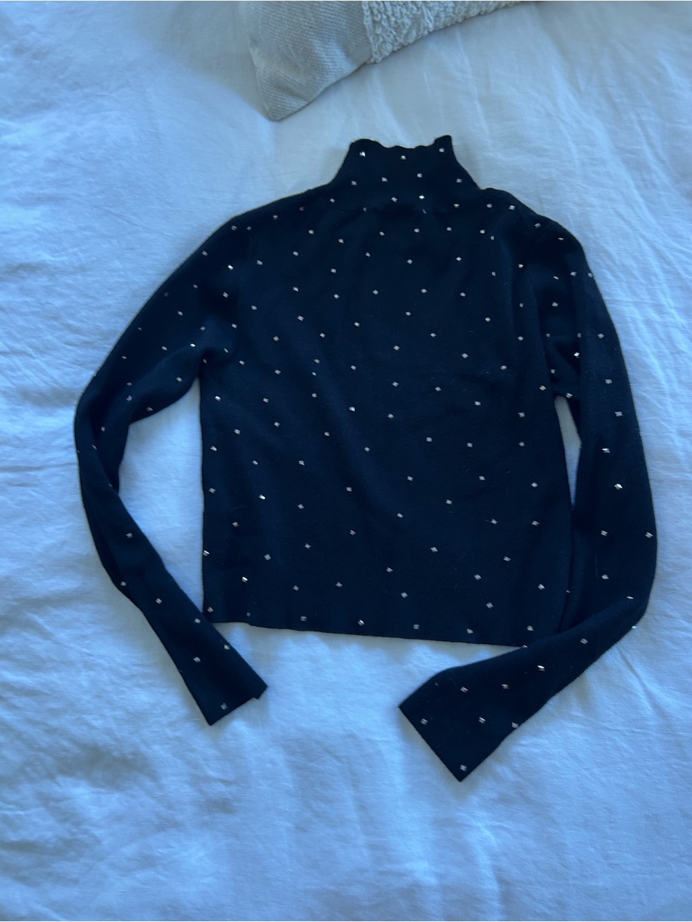 Zara Black Turtleneck Sweater Top with Embellished Dots